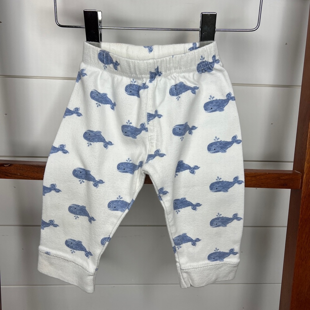 White Baby Pants with Blue Whale Print